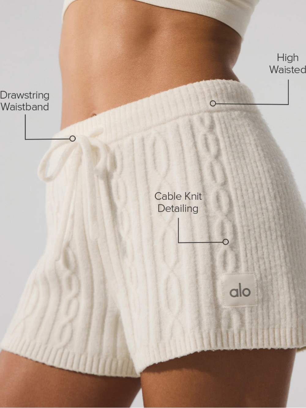 ALO Yoga Cream Cable Knit High-Waist Shorts